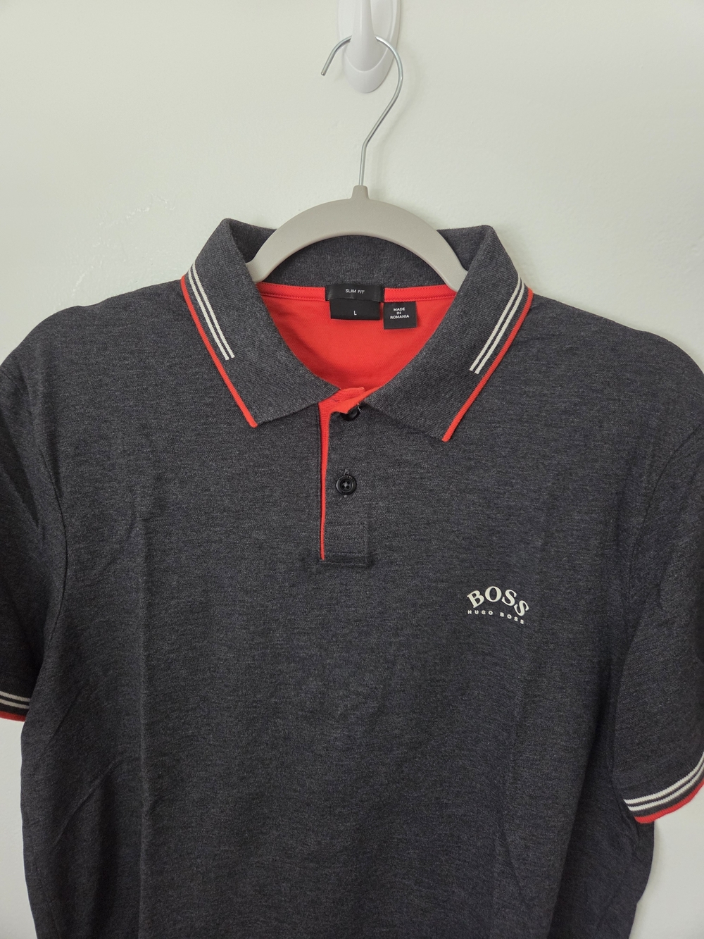 BOSS Dark Gray Polo with Orange Contrast Trim